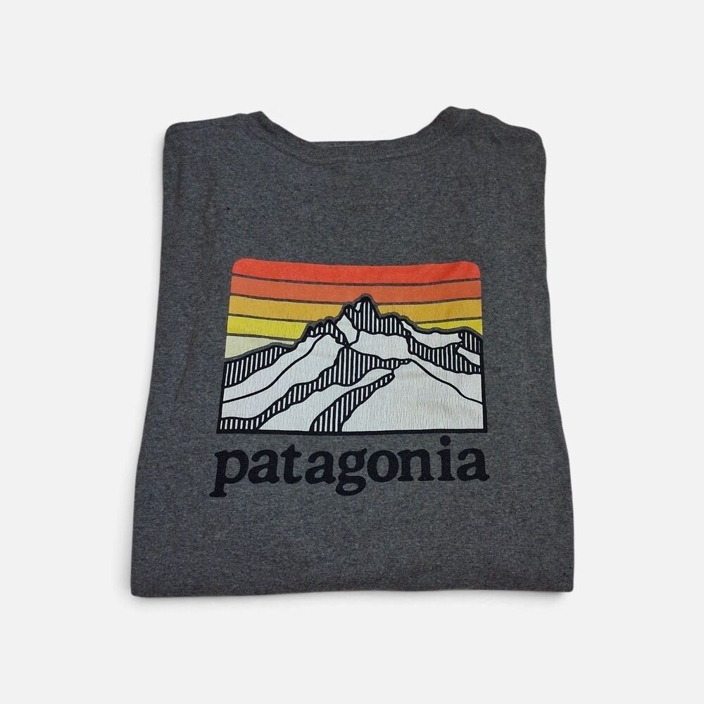 Patagonia Logo Graphic Long Sleeve T Shirt Grey Organic Cotton Size X-Large